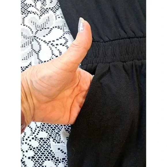 Women's Jumpsuit Lg Black Short Sleeve Casual V Neck Elastic Waist Wide Leg NWT - Picture 9 of 13